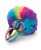 Load image into Gallery viewer, Gemsations 2.95" Metal Bunny Tail Rainbow Butt Plug - Rainbow
