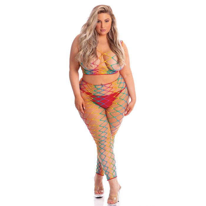 Rouge à lèvres rose Roy G. Biv 2 pièces Bodystocking arc-en-ciel QN