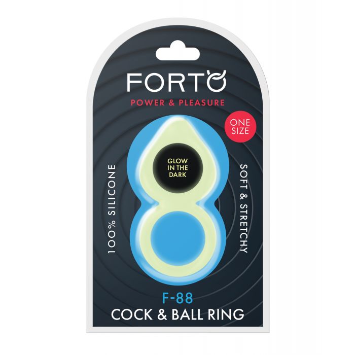 Forto F-88 Double Ring Liquid Silicone Cock Ring - Glow in the Dark