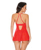 Cargue la imagen en el visor de la galería, Holiday Scallop Stretch Lace &amp; Mesh Babydoll &amp; Thong Red/Gold XL
