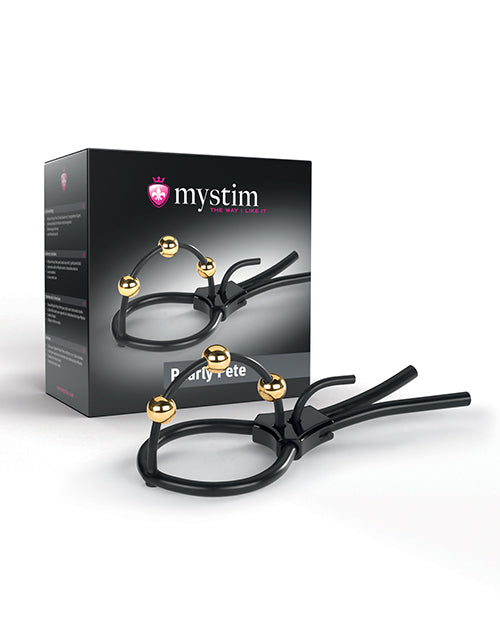 Mystim Pearly Pete Corona Strap w/Gold Balls - Black