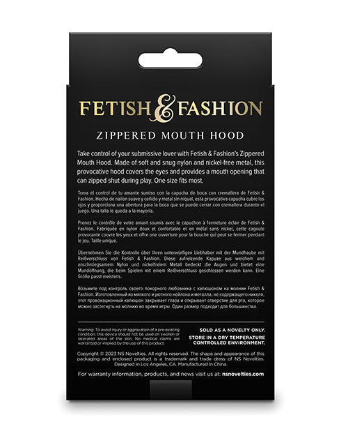 Fetish and Fashion Zippered Mouth Hood Black One Size Fits Most Nylon