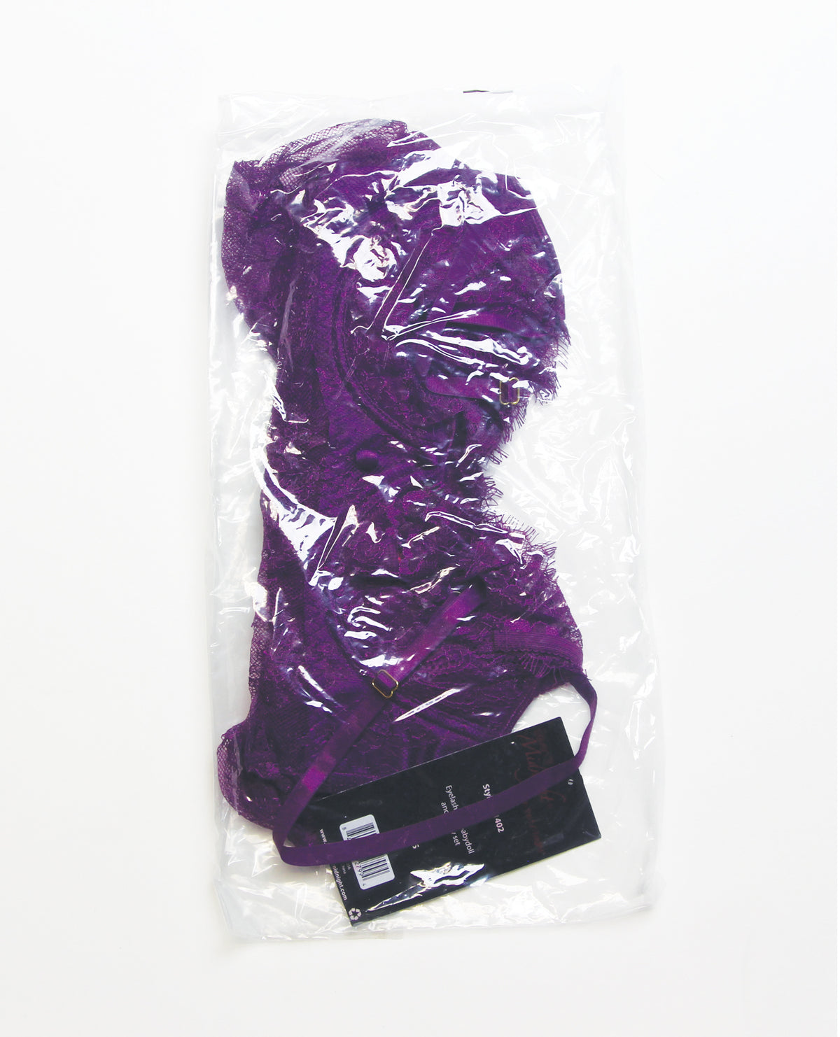 Floral Eyelash Lace Underwire Babydoll And Thong Set Purple 1X 2X