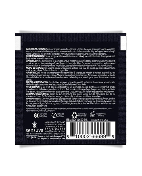 Sensuva Natural Water Based Personal Moisturizer Single Use Packet - 6 ml Peach