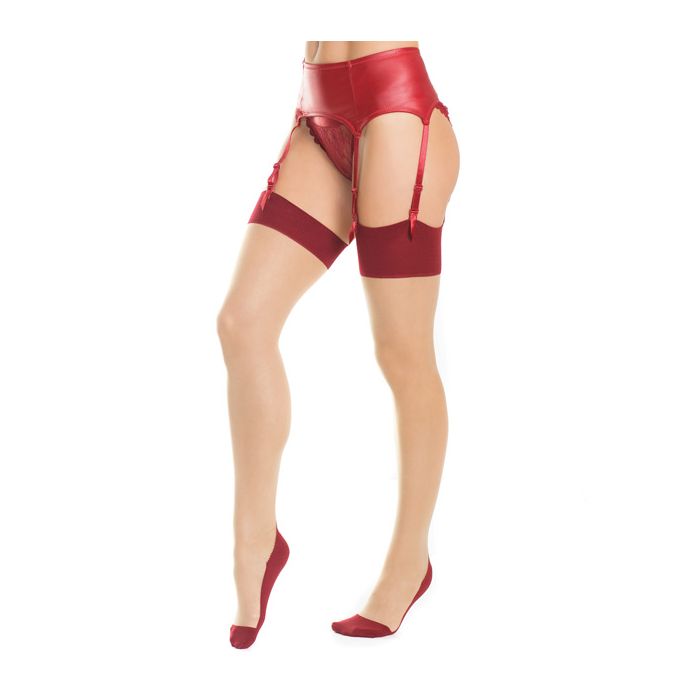 Cuban Heel & Sheer Thigh High w/Back Seam Merlot/Nude XL