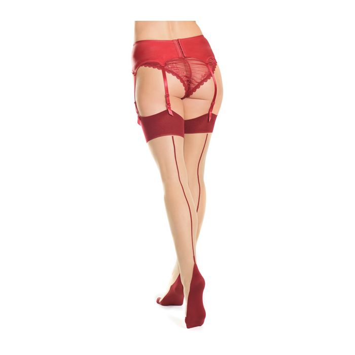 Cuban Heel & Sheer Thigh High w/Back Seam Merlot/Nude XL