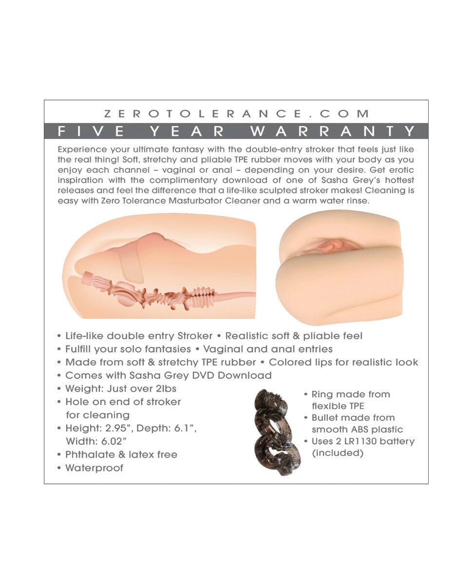 Zero Tolerance Realistic Vagina & Ass Stroker w/Sasha Grey Download - Light