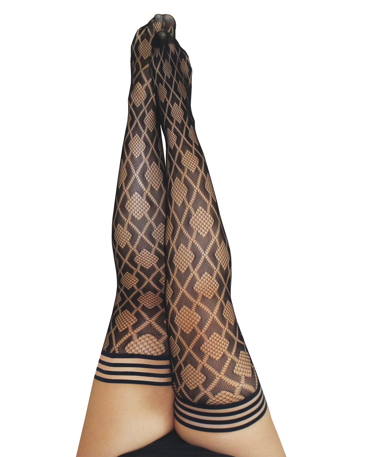 Kixies Elle Fishnet Diamond Thigh High Stockings Black