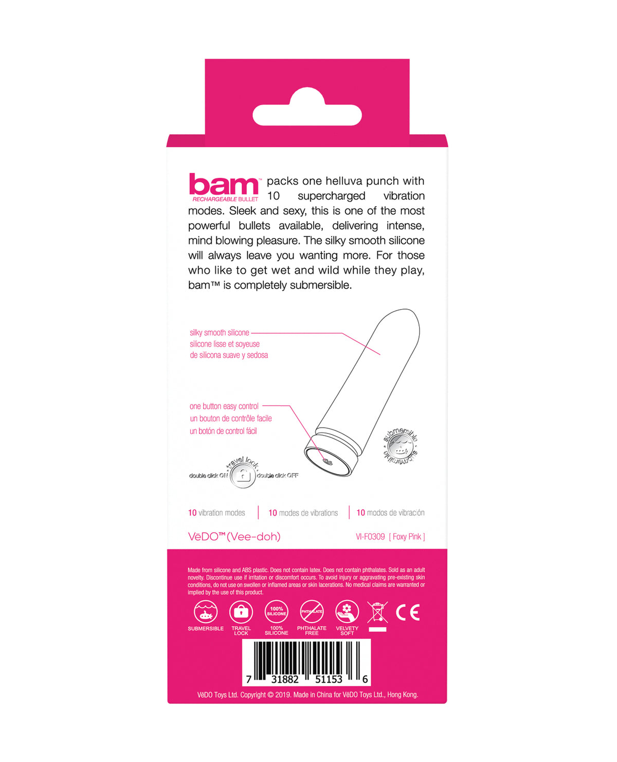 VeDO Bam Rechargeable Bullet - Foxy Pink
