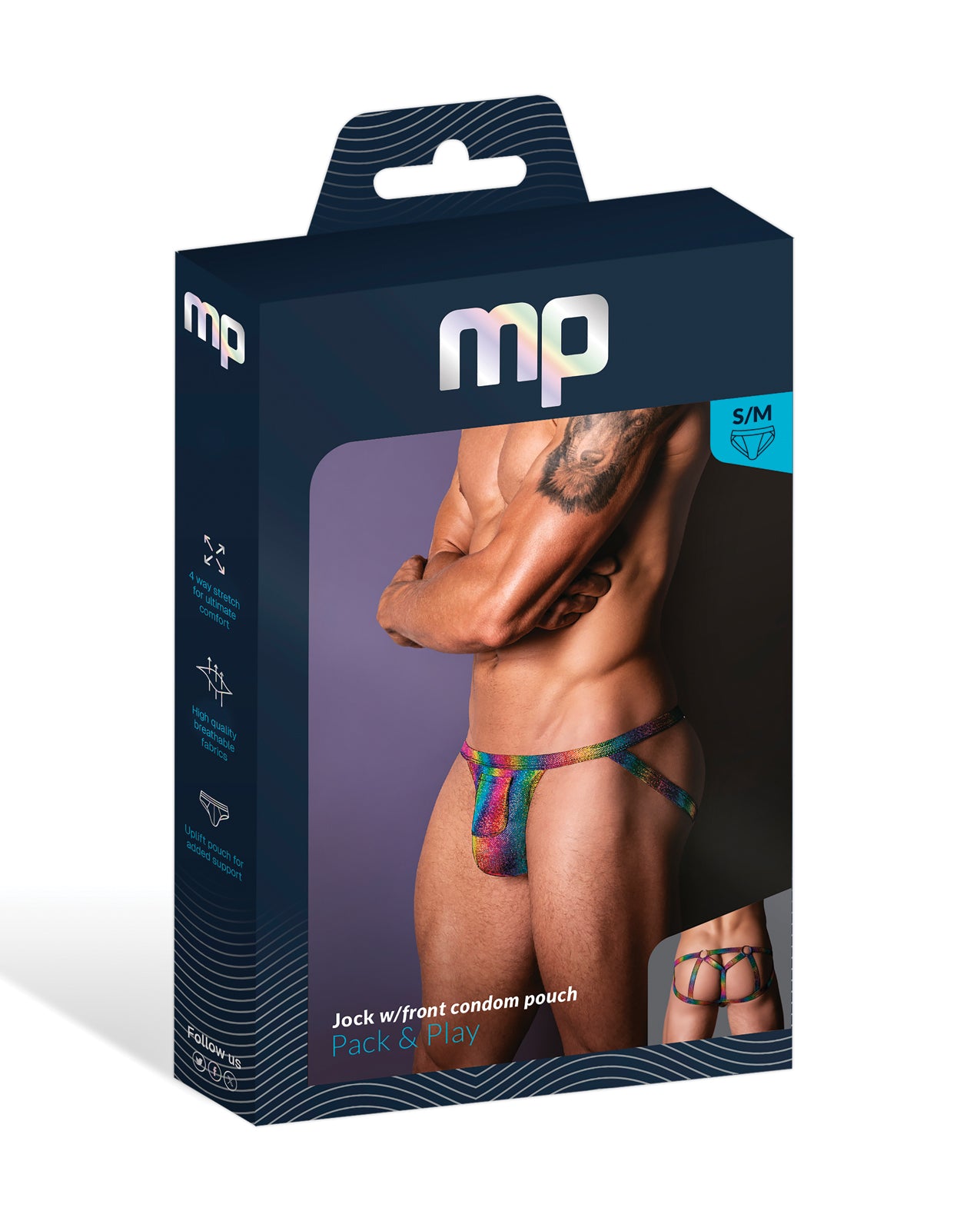 Pack & Play Jock w/Front Condom Pocket - Rainbow S/M