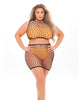Indlæs billede i gallerifremviser, Pink Lipstick Crave You Large Fishnet Cami Top &amp; Skirt, Bandeau Top &amp; Panty (Fits up to 3X) Neon Orange QN
