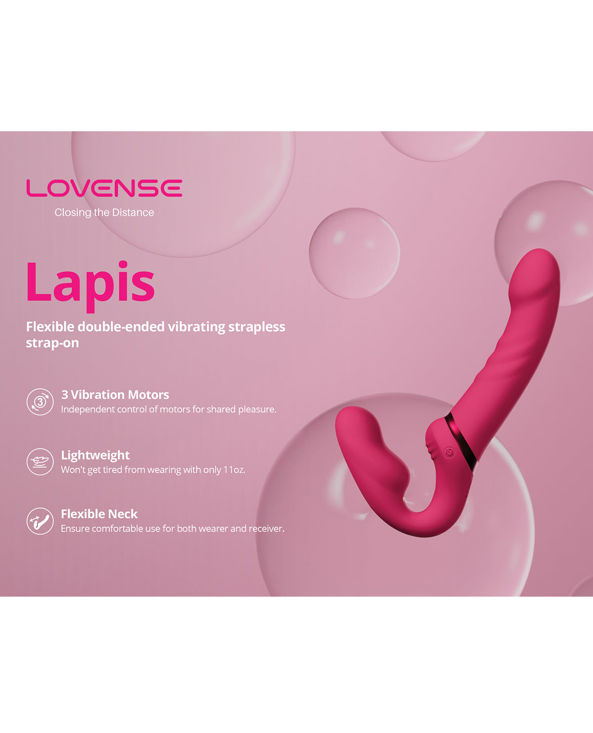 Lovense Lapis Vibrating Strapless Strap On - Pink