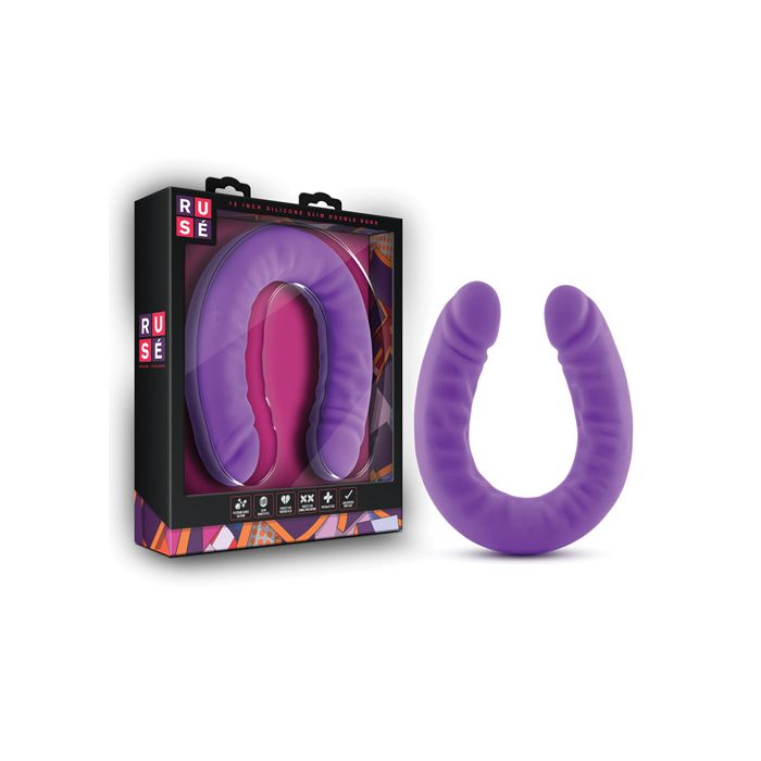 Blush Ruse 18 Inch Silicone Slim Double Dildo Purple U Shaped Curve For G Spot And Deep Double Penetration