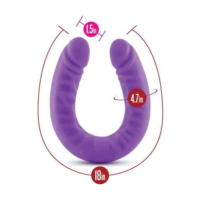 Blush Ruse godemichet double mince en silicone de 18 pouces violet en forme de U courbé pour point G et double pénétration profonde