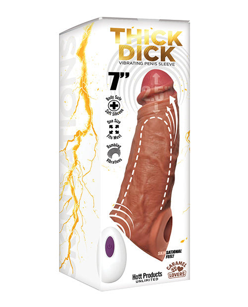 Skinsations Thick Dick Vibrating Sleeve With Remote Control Caramel