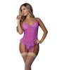 Load image into Gallery viewer, Butterfly Fantasies Gathered Corset w/Cheeky Panty &amp; Attached Garters 2 pc Set - Neon Purple S/M
