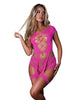 Cargue la imagen en el visor de la galería, Seamless Blacklight Reactive Garter Top And Shorts 2 Piece Set Pink One Size

