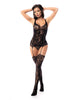 Cargue la imagen en el visor de la galería, Floral Fishnet Bodice w/Attached Garters &amp; Thigh High Stockings Black O/S
