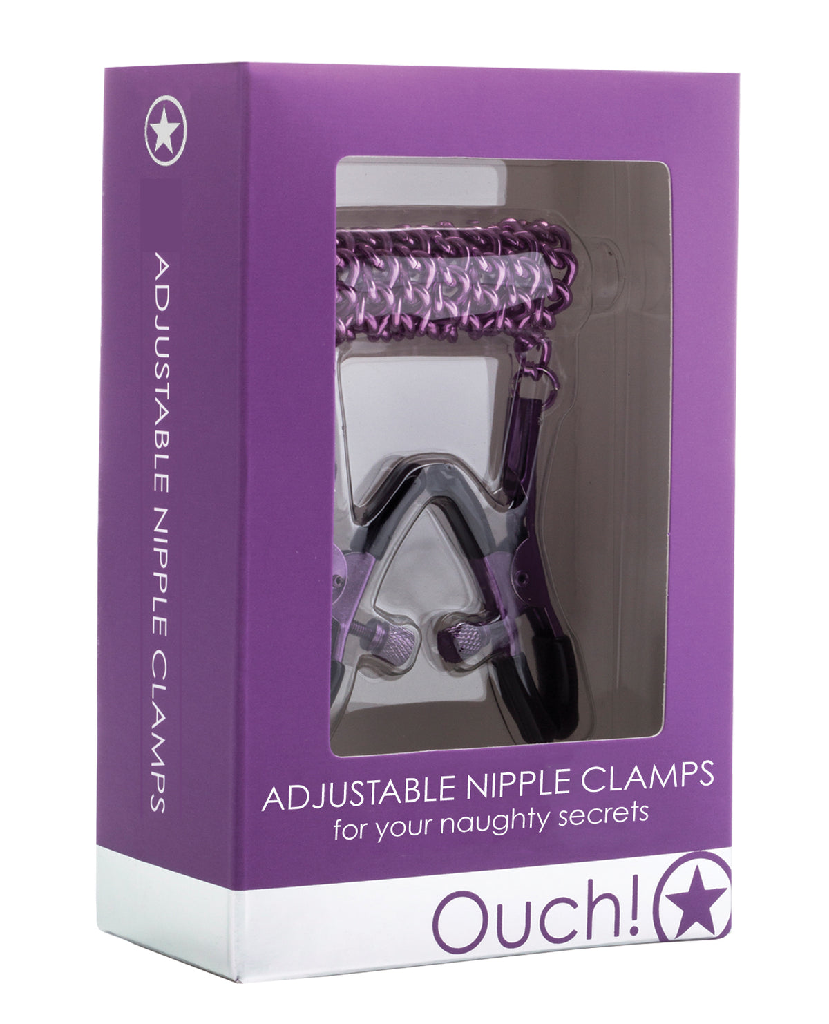 Shots Ouch Adjustable Nipple Clamps w/Chain - Purple