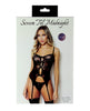 Carica l'immagine nel visualizzatore Galleria, Floral Lace and Mesh Cami w/Attached Garters &amp; Thong - Black O/S
