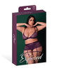 Load image into Gallery viewer, Leather &amp; Lace Stretch Mesh and Lace Bralette w/Garter &amp; Thong 3 pc Set - Plum 2X
