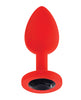 Load image into Gallery viewer, Luv Inc Jeweled Silicone Butt Plug With Three Stones Small Red
