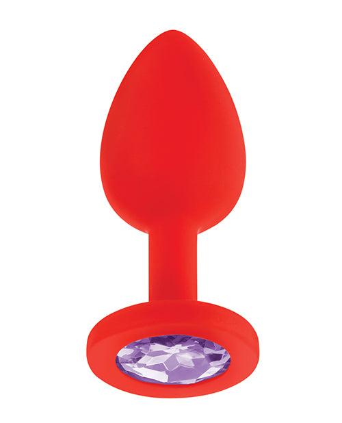 Luv Inc Jeweled Silicone Butt Plug With Three Stones Small Red