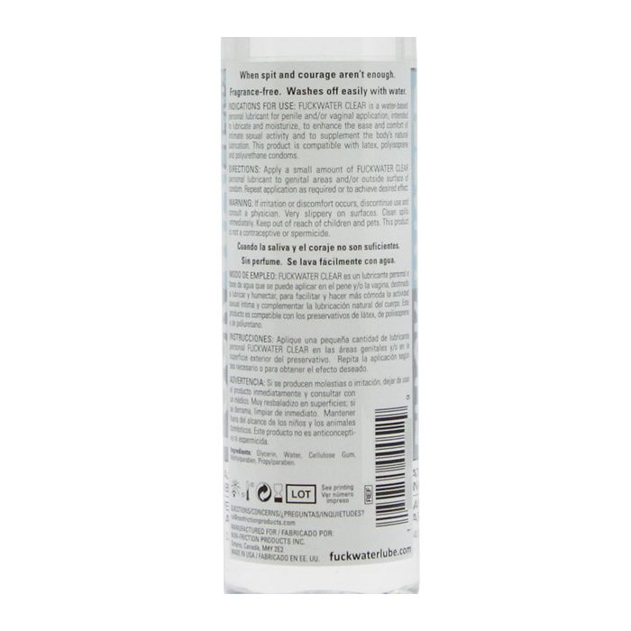 Lubricante personal a base de agua Fuck Water Clear H2O para uso peneano y vaginal botella de 2 oz