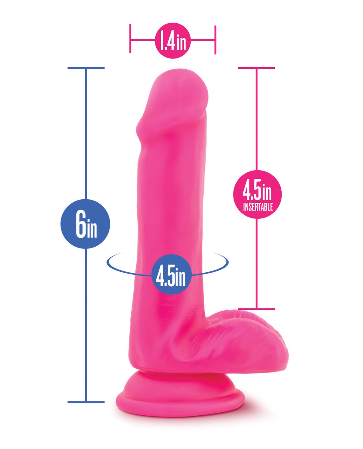 Blush Neo 6 Inch Dual Density Dildo With Balls Neon Pink Harness Compatible