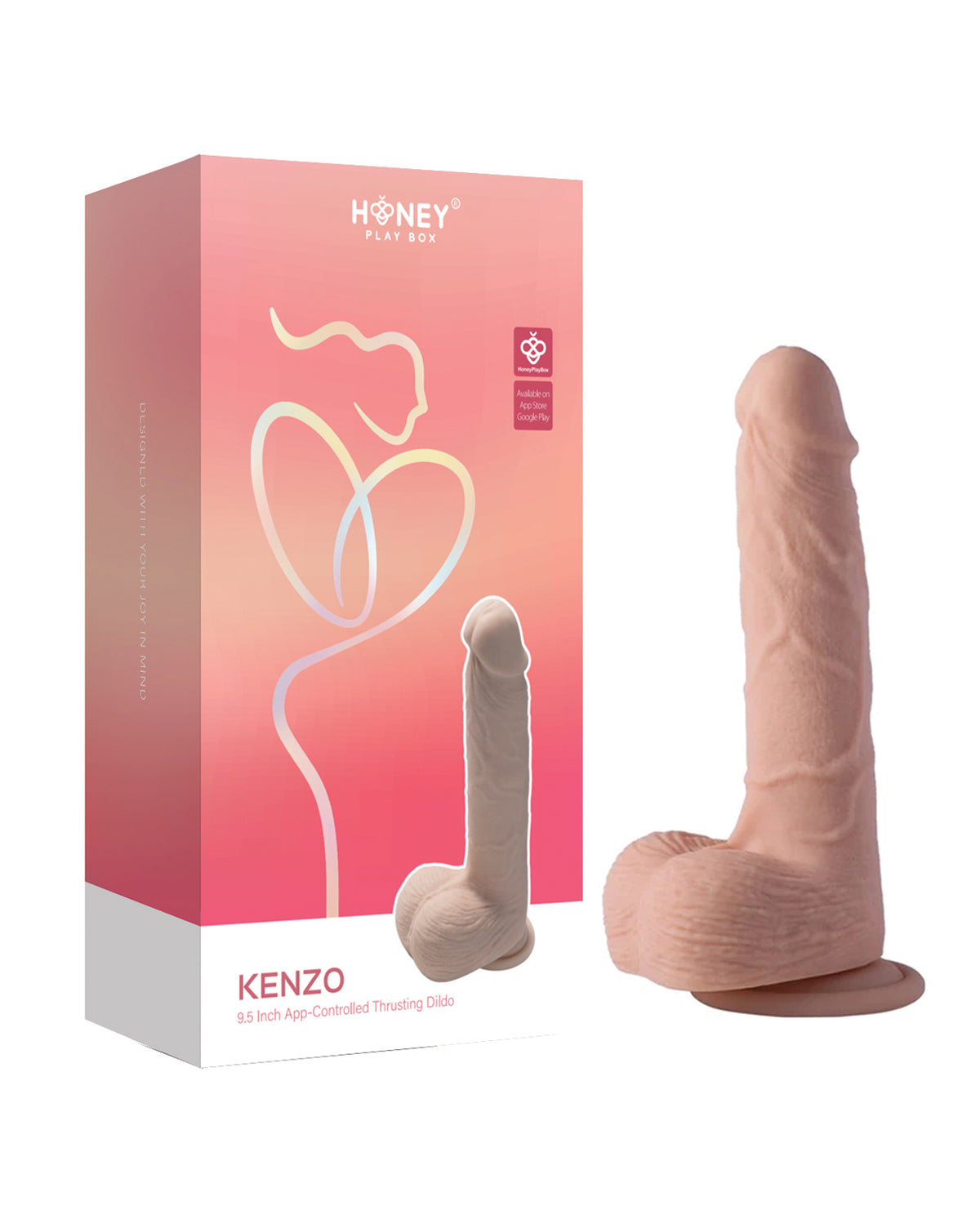 Kenzo App Controlled Realistic 9.5" Thrusting Dildo Vibrator - Ivory