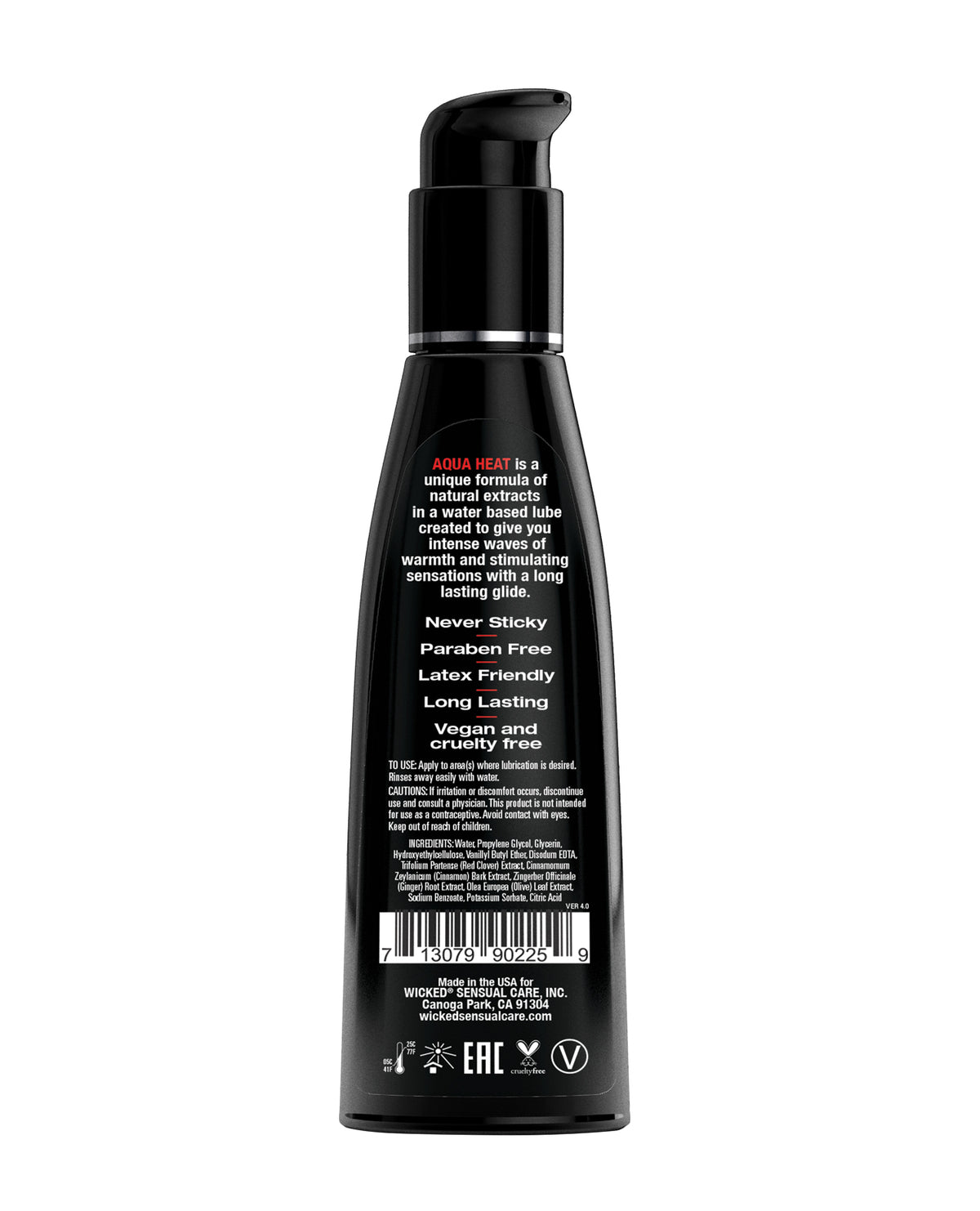 Wicked Sensual Care Aqua Heat Lubrifiant Chauffant à Base d'Eau - 4 oz