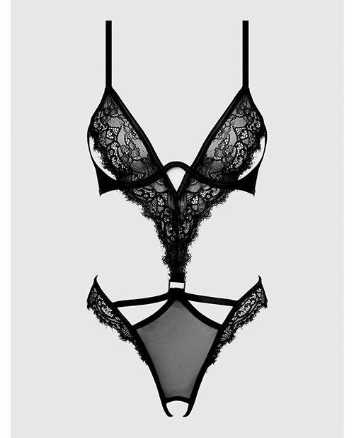 Nadia Lace & Mesh Cutout Teddy - Black LG