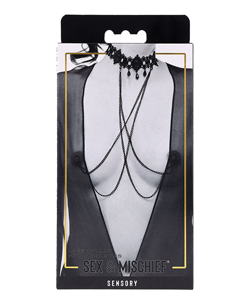 Sex And Mischief Lace Collar With Nipple Ties And Adjustable Back