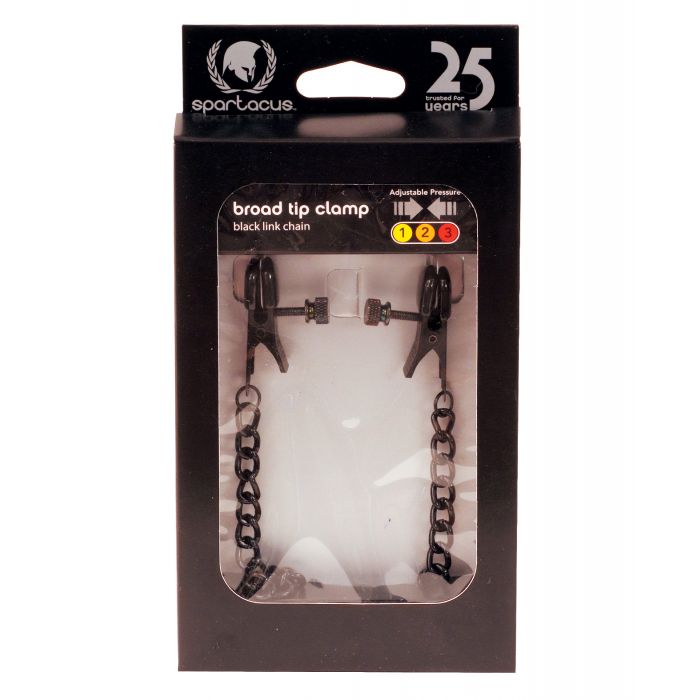 Spartacus Blackline Broad Tip Adjustable Nipple Clamps With Chain Black