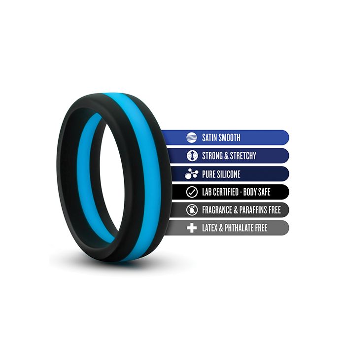 Blush Performance Silicone Go Pro Cock Ring Black Blue Hypoallergenic Comfort