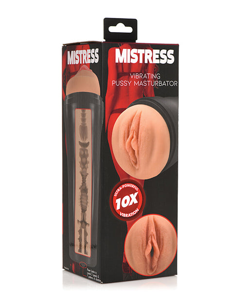 Mistress Vibrating Pussy Masturbator Tan With 3 Speeds 7 Patterns Textured Inner Tunnel Removable Sleeve IPX5 Waterproof