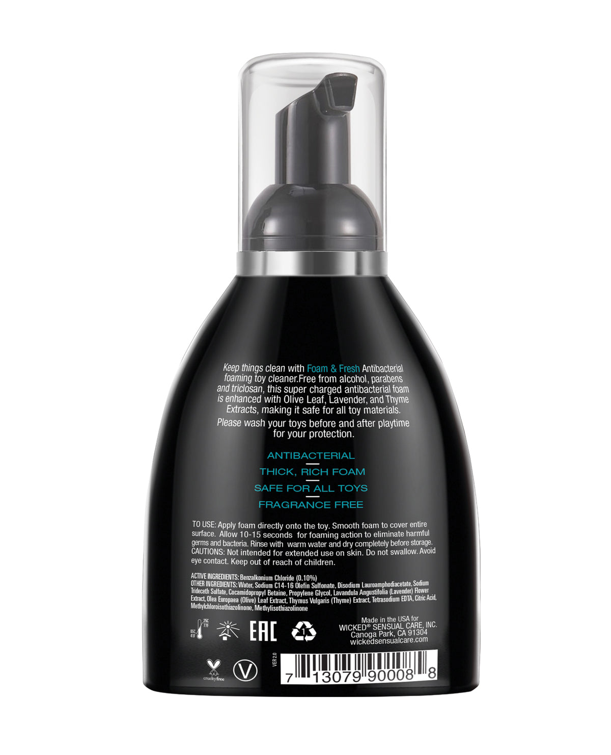 Limpiador Espumoso Antibacterial para Juguetes Wicked Sensual Care Foam N Fresh - 8 oz