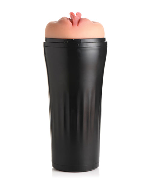 Mistress Vibrating Pussy Masturbator Tan With 3 Speeds 7 Patterns Textured Inner Tunnel Removable Sleeve IPX5 Waterproof