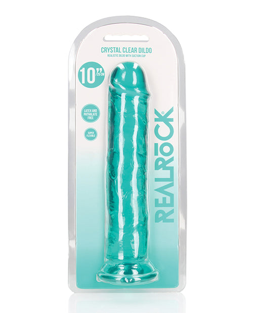 Shots RealRock Realista Cristal Claro Consolador Recto de 10" - Turquesa