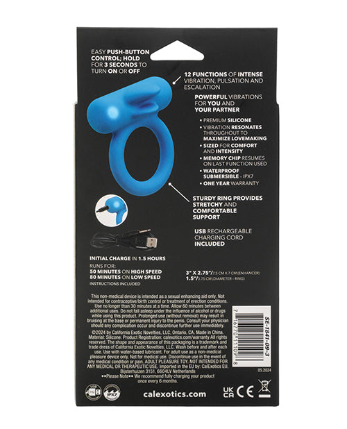 Couple's Enhancer Silicone Rechargeable Double Trouble Enhancer w/Flickering Dual Teasers - Blue
