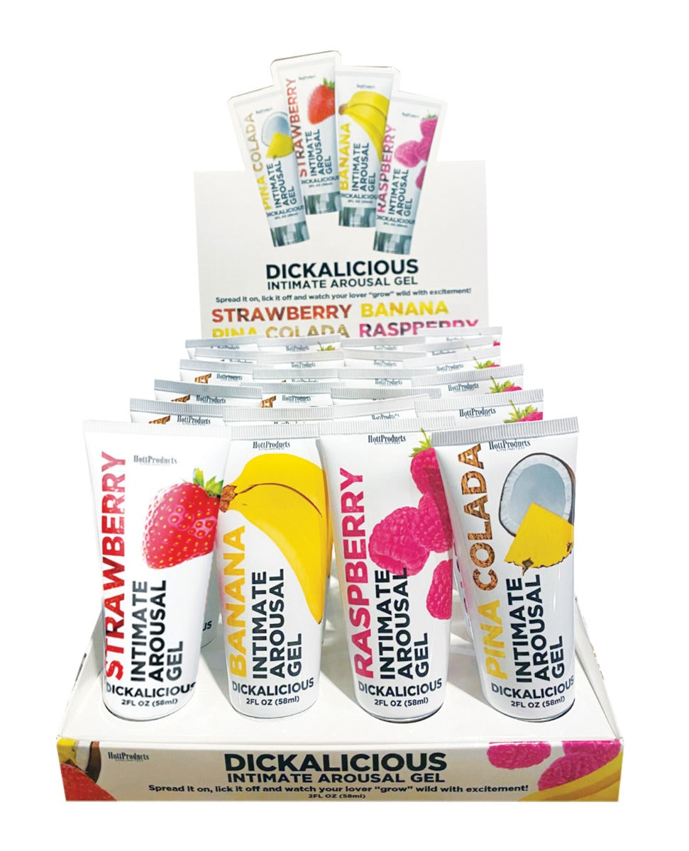 Dickalicious Penis Arousal Gel 2 Oz Tube Assorted Flavors Display of 24
