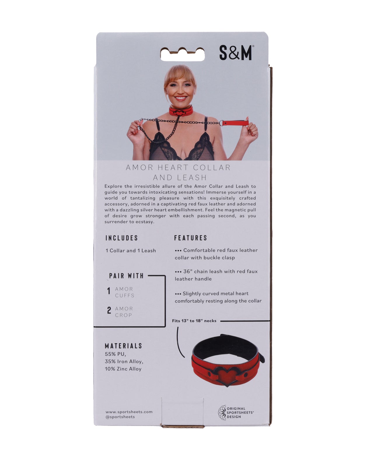 Sex And Mischief Amor Collar And Leash In Red Vegan Leather With Silver Heart