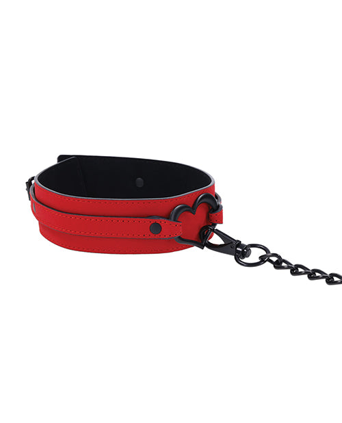 Sex And Mischief Amor Collar And Leash In Red Vegan Leather With Silver Heart