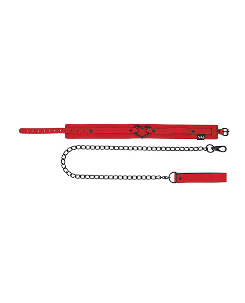 Sex And Mischief Amor Collar And Leash In Red Vegan Leather With Silver Heart