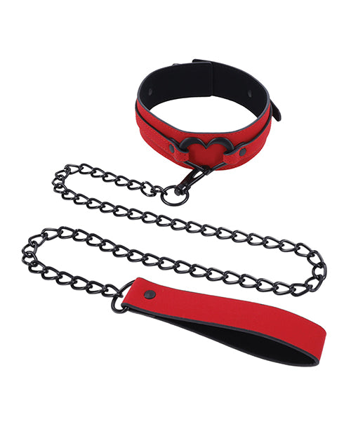 Sex And Mischief Amor Collar And Leash In Red Vegan Leather With Silver Heart