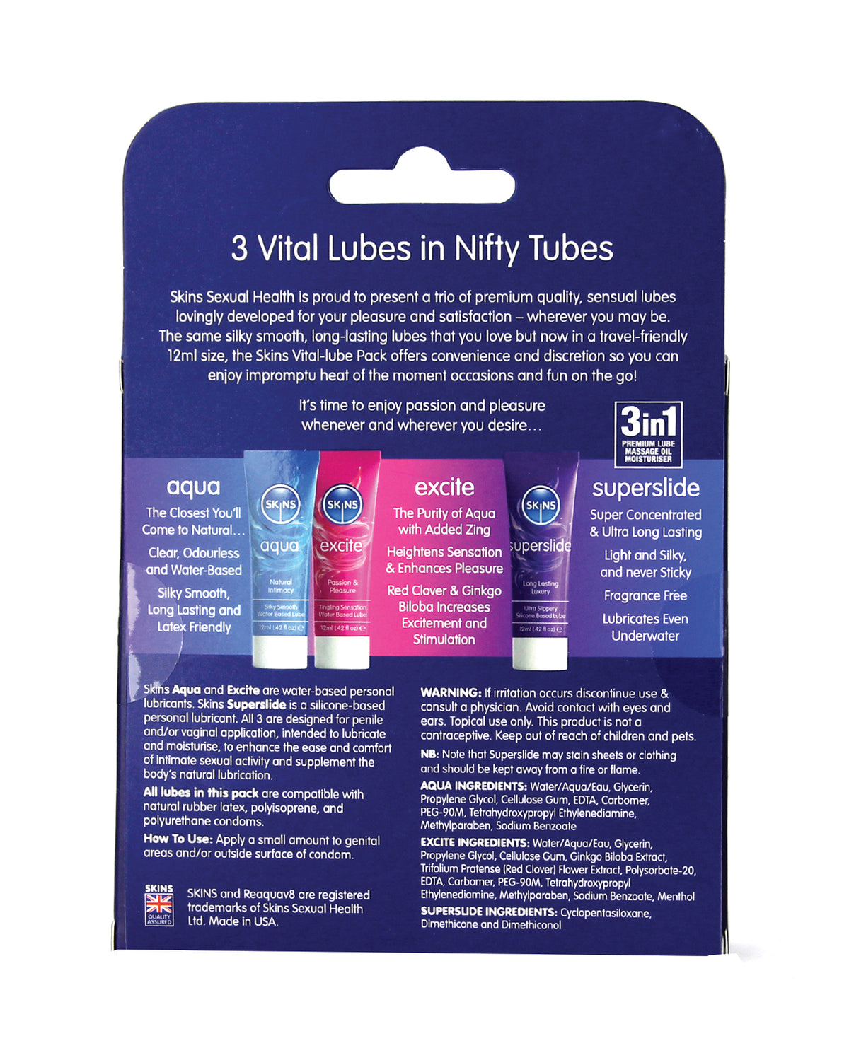 Skins Vital Lubes 12 mL Tubes Pack of 3 for Enhanced Foreplay