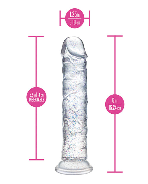 Blush Naturally Yours Gala Sparkling Clear Dildo 6 Inch Glam Toy For Sensual Play