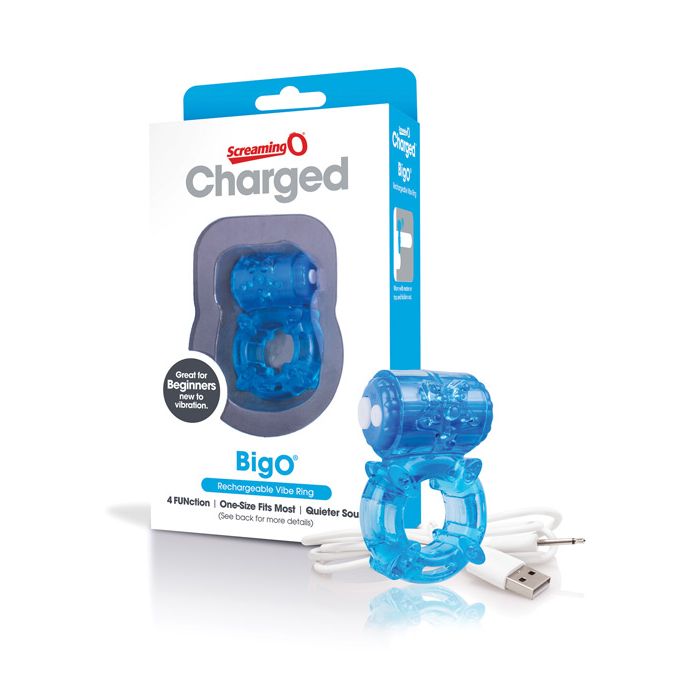 Screaming O Charged Big O Blue Vibrating Cock Ring With Three Speeds Pulsation