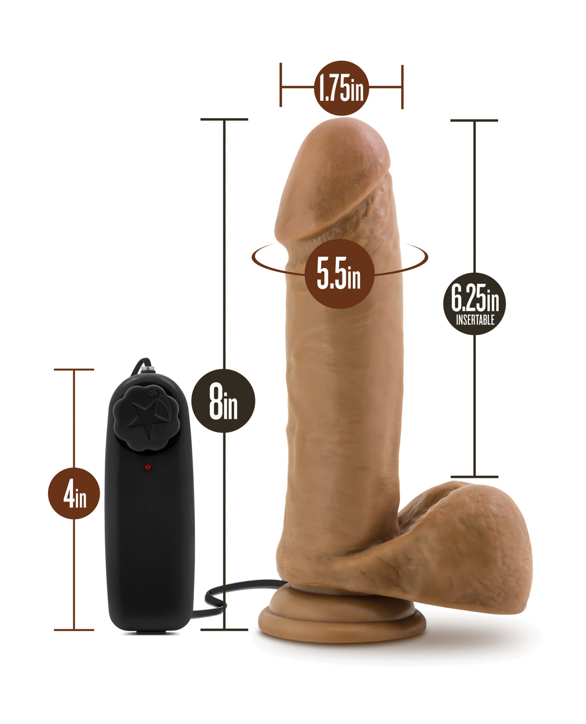 Blush Coverboy Soccer Champ 8 Inch Vibrating Realistic Dildo Mocha