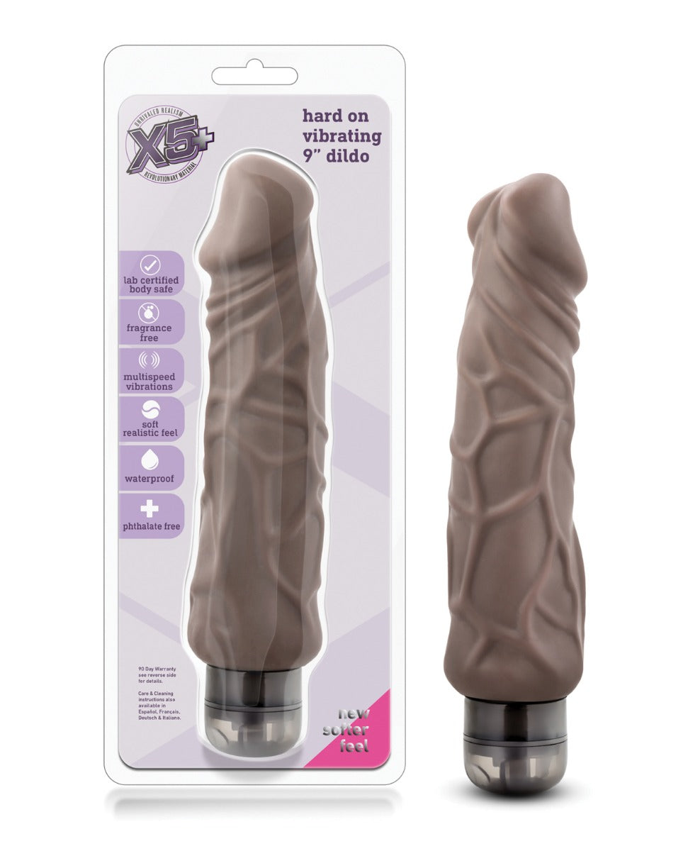 Blush X5 Plus Hard On Vibrating 9 Inch Dildo Brown Waterproof Multi Speed